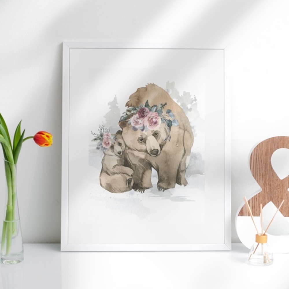 Watercolor Mama and Baby Bear Portrait Wall Art Illustration Print Unframed - Picture 11 of 11
